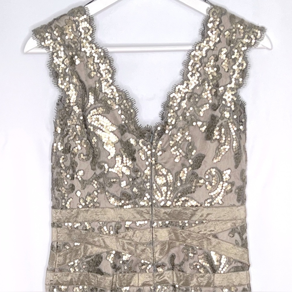 Tadashi Shoji Sequin Lace V-Neck Cocktail Dress - Picture 9 of 15